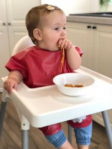 Short Sleeve Messy Mealtime Smock - Raspberry Red (Turtle) - ToddleQuest