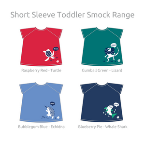 Short Sleeve Messy Mealtime Smock - Bubblegum Blue (Echidna) - ToddleQuest